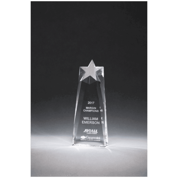 4" x 9 1/2" x 1 1/2" (Tapered) Star Trophy Carved From a Block of Crystal