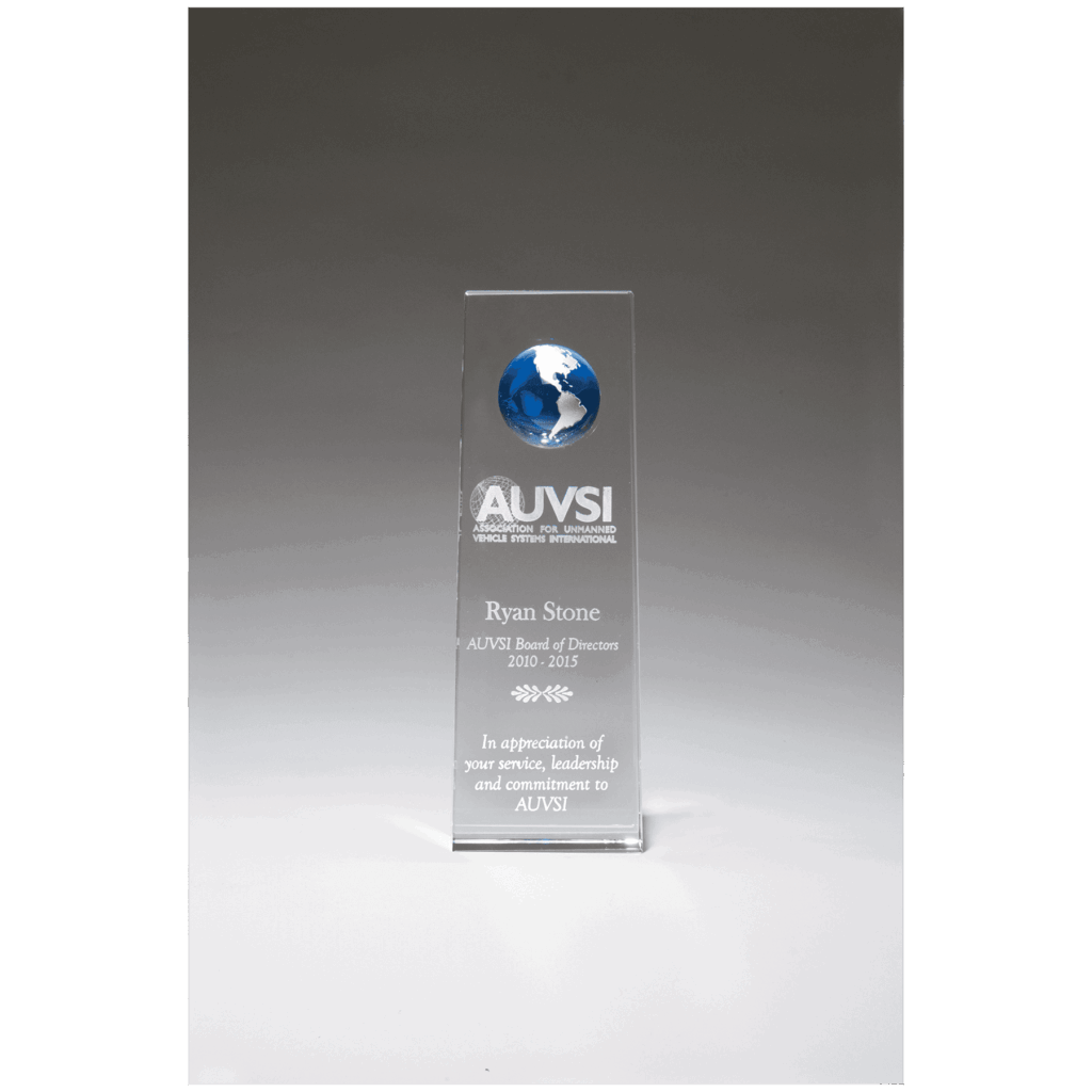 2 3/4" x 8" Crystal Trophy with Blue Globe