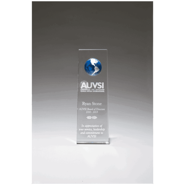2 3/4" x 8" Crystal Trophy with Blue Globe