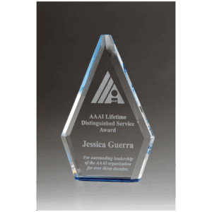 5 1/2" x 8" Flame Series Clear Crystal Award with Blue Accen ted Bottom