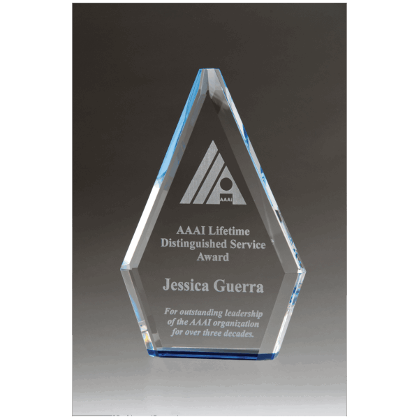 5 1/2" x 8" Flame Series Clear Crystal Award with Blue Accen               ted Bottom