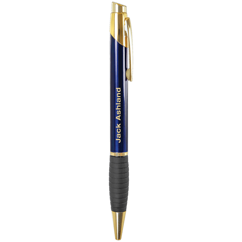 Gloss Blue Brass Ballpoint Pen with Gripper
