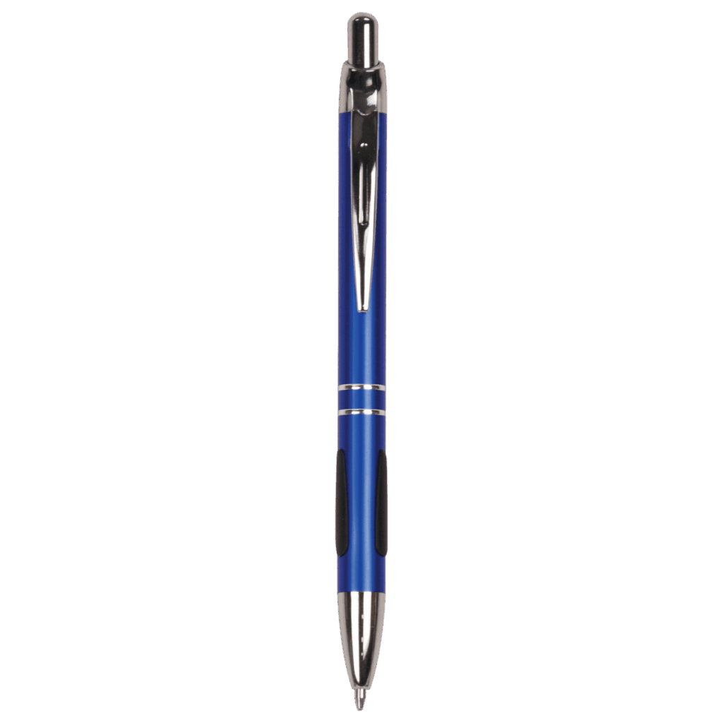 Blue with Silver Trim Laserable Pen with Gripper