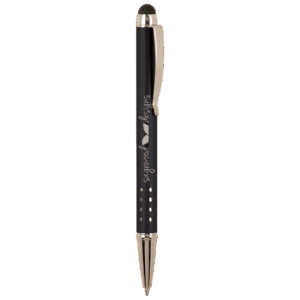 Black with Silver Trim Laserable Pen with Stylus