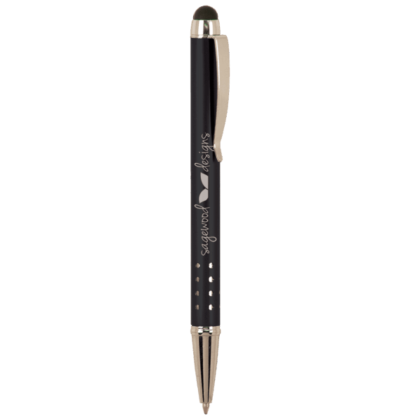 Black with Silver Trim Laserable Pen with Stylus