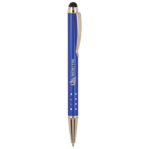 Blue with Silver Trim Laserable Pen with Stylus