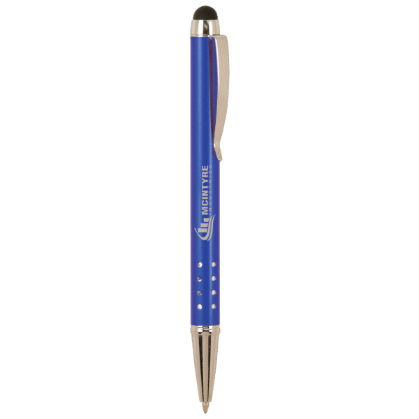 Blue with Silver Trim Laserable Pen with Stylus