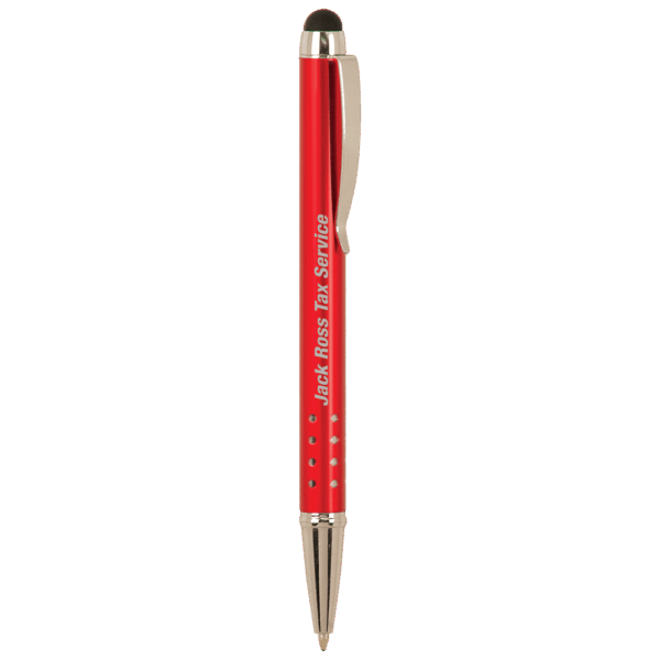 Red with Silver Trim Laserable Pen with Stylus