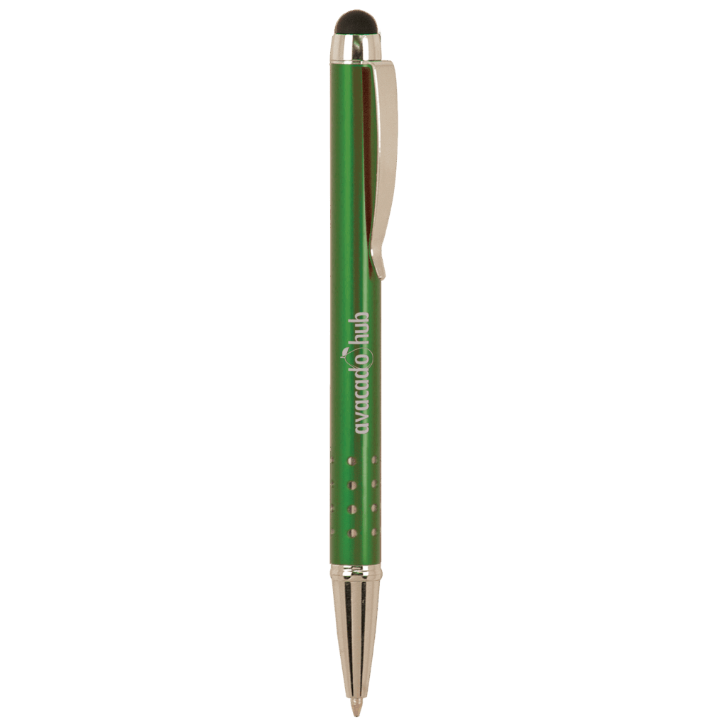 Green with Silver Trim Laserable Pen with Stylus