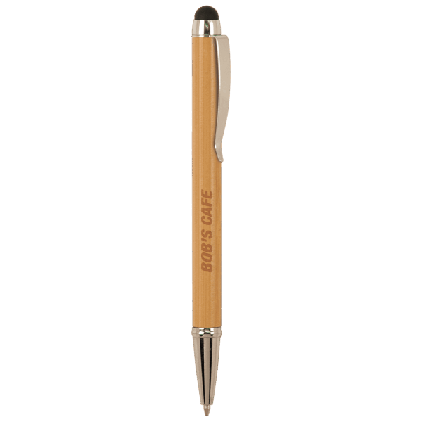 Bamboo with Silver Trim Laserable Pen with Stylus