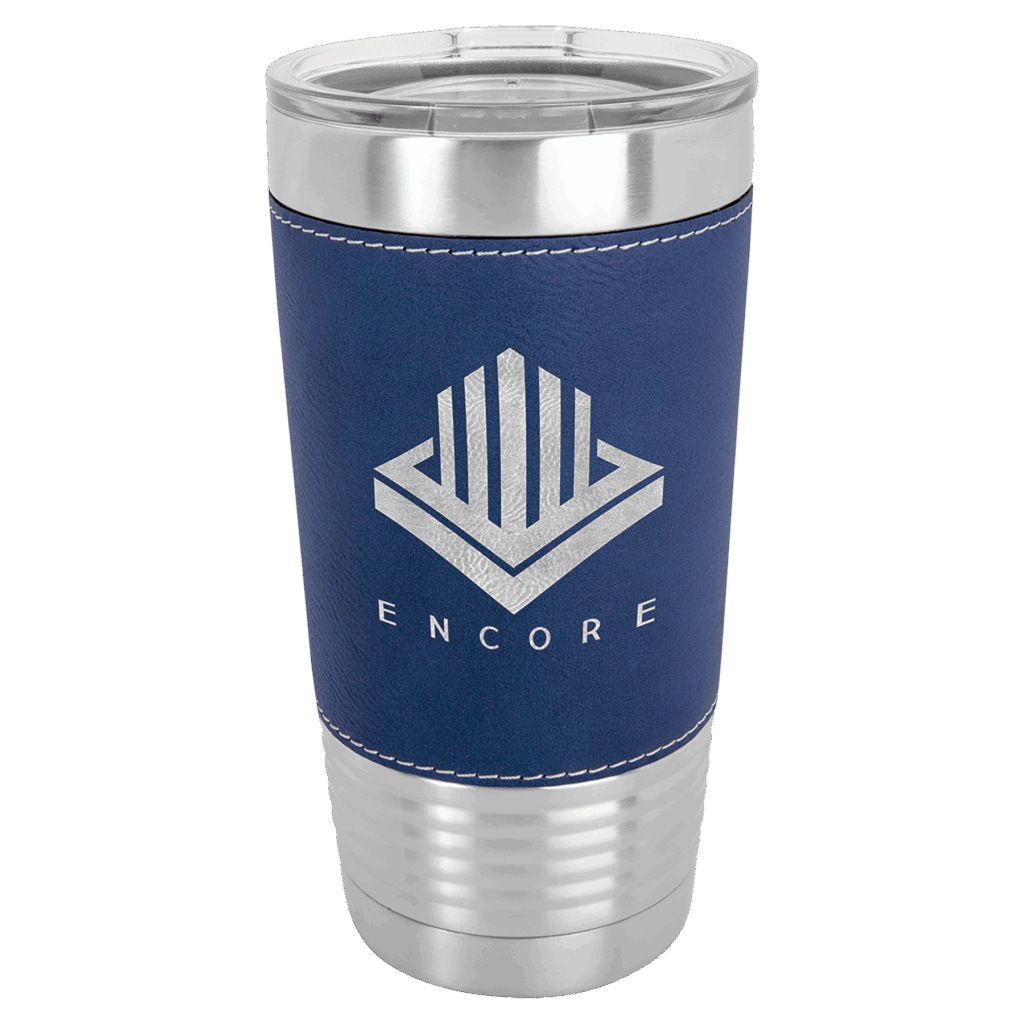 Polar Camel 20 oz. Blue/Silver Leatherette Grip Tumbler with Standard Lid