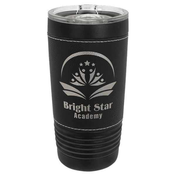 Polar Camel 20 oz. Black with Black/Silver Leatherette Tumbler with Slider Lid