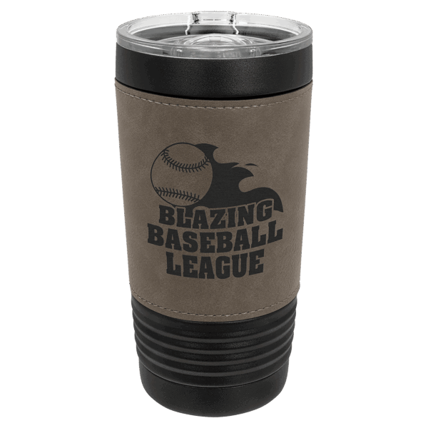 Polar Camel 20 oz. Black with Gray Leatherette Tumbler with Slider Lid