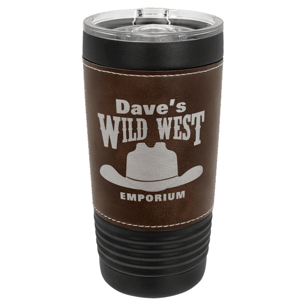 Polar Camel 20 oz. Black with Rustic Leatherette Tumbler with Slider Lid