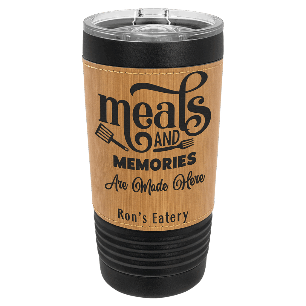 Polar Camel 20 oz. Black with Bamboo Leatherette Tumbler with Slider Lid