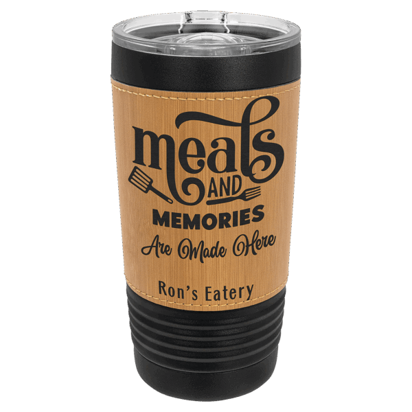 Polar Camel 20 oz. Black with Bamboo Leatherette Tumbler with Slider Lid