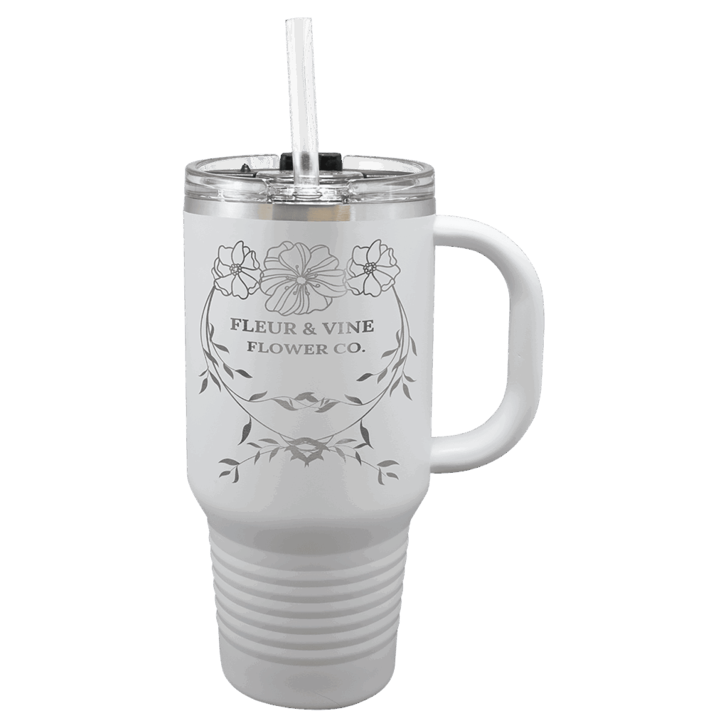 Polar Camel 32 oz. White Travel Mug with Snap Lid and Straw