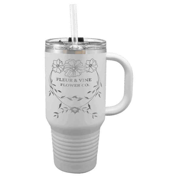 Polar Camel 32 oz. White Travel Mug with Snap Lid and Straw