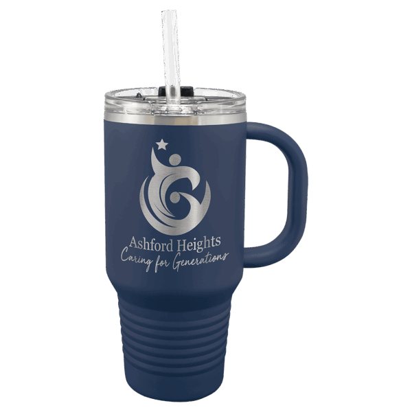 Polar Camel 32 oz. Navy Blue Travel Mug with Snap Lid and Straw
