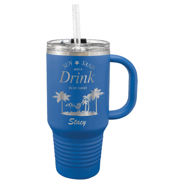 Polar Camel 32 oz. Royal Blue Travel Mug with Snap Lid and Straw