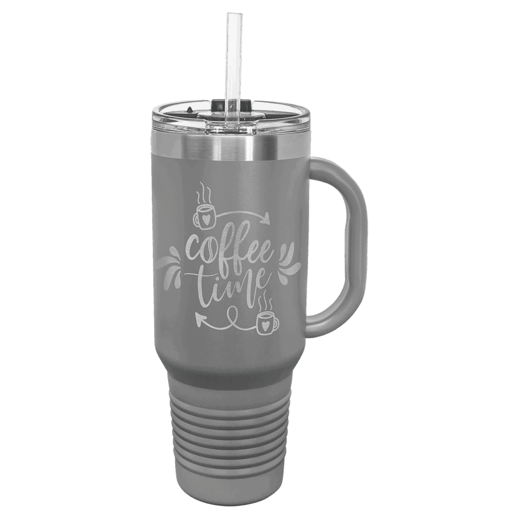 Polar Camel 40 oz. Dark Gray Travel Mug with Snap Lid & Straw