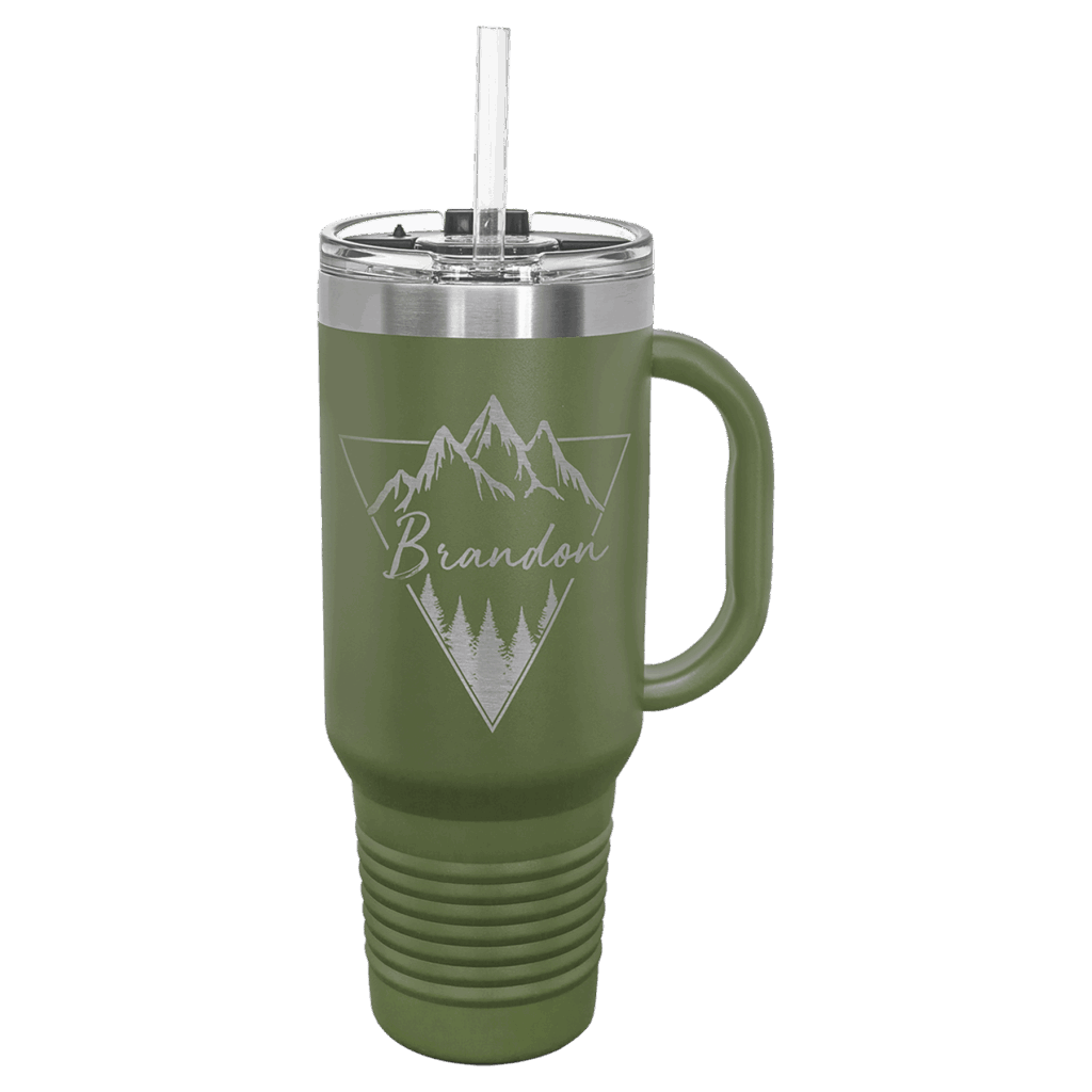Polar Camel 40 oz. Olive Green Travel Mug with Snap Lid & Straw