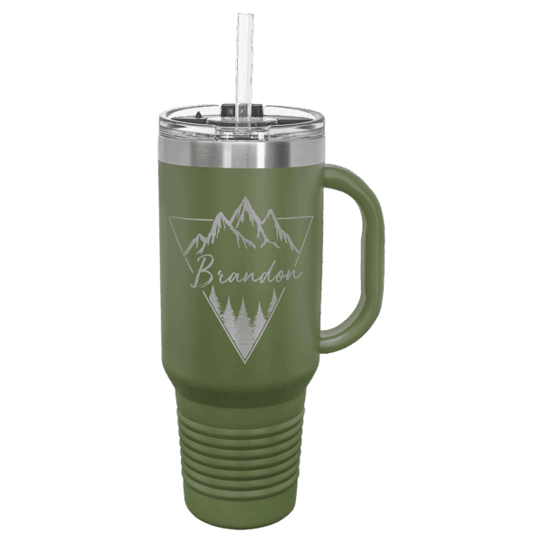 Polar Camel 40 oz. Olive Green Travel Mug with Snap Lid & Straw