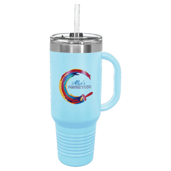 Polar Camel 40 oz. Light Blue Travel Mug with Snap Lid & Straw