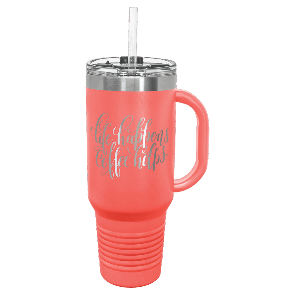 Polar Camel 40 oz. Coral Travel Mug with Snap Lid & Straw