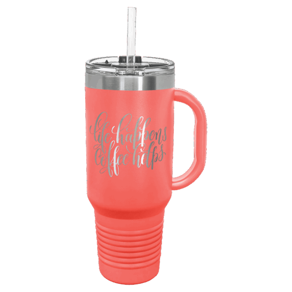 Polar Camel 40 oz. Coral Travel Mug with Snap Lid & Straw