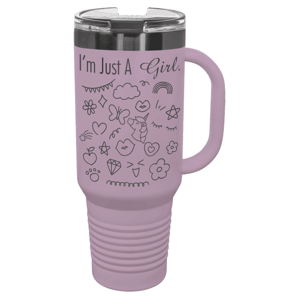 Polar Camel 40 oz. Moody Lilac/Ghost Black Travel Mug with Handle & Straw