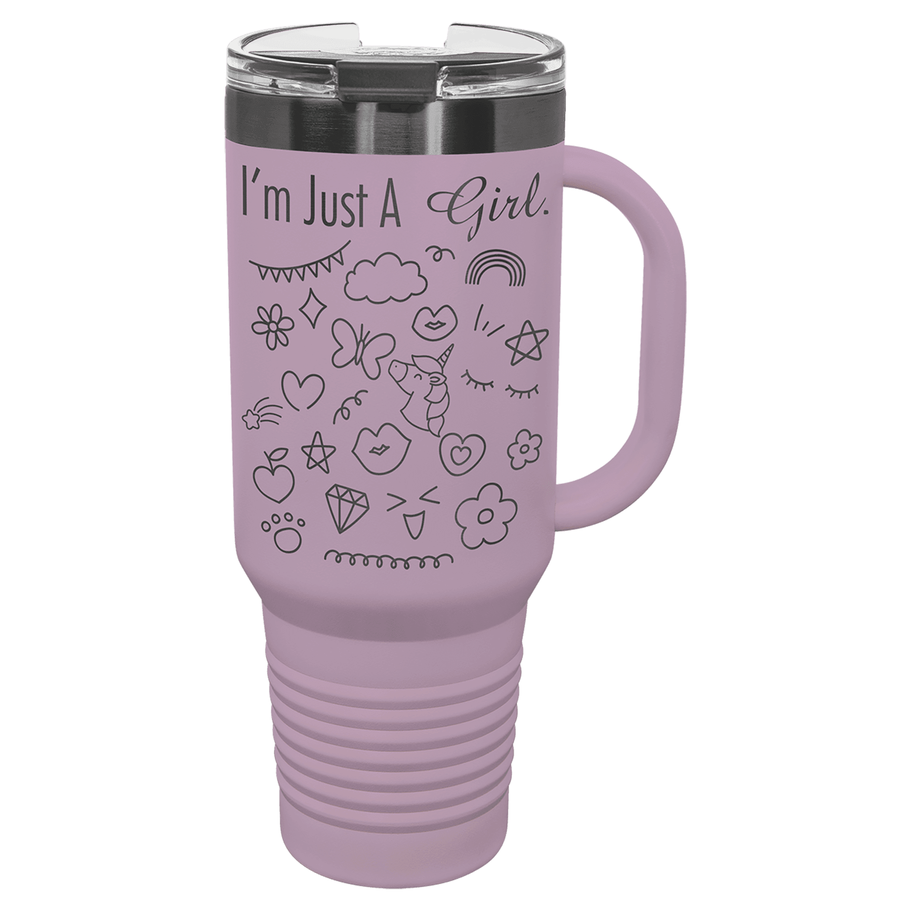 Polar Camel 40 oz. Moody Lilac/Ghost Black Travel Mug with Handle & Straw