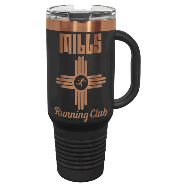 Polar Camel 40 oz. Black/Rose Gold Travel Mug with Handle & Straw