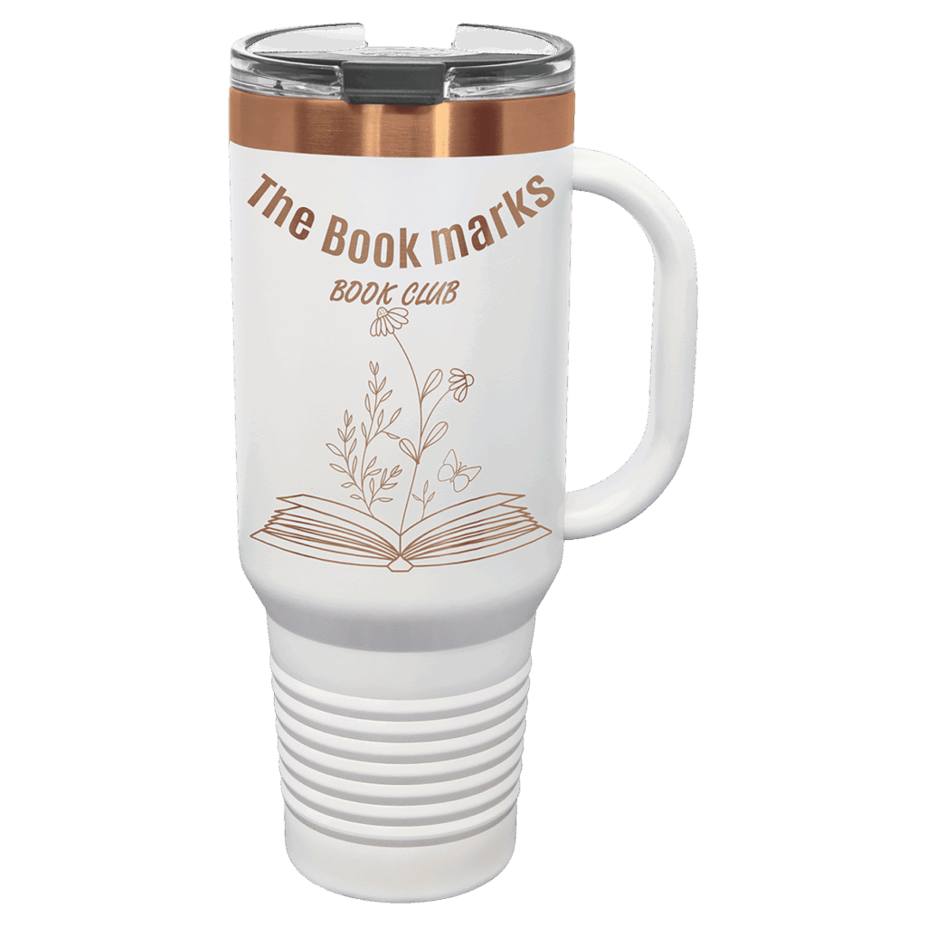 Polar Camel 40 oz. White/Rose Gold Travel Mug with Handle & Straw