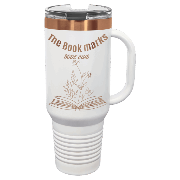 Polar Camel 40 oz. White/Rose Gold Travel Mug with Handle & Straw