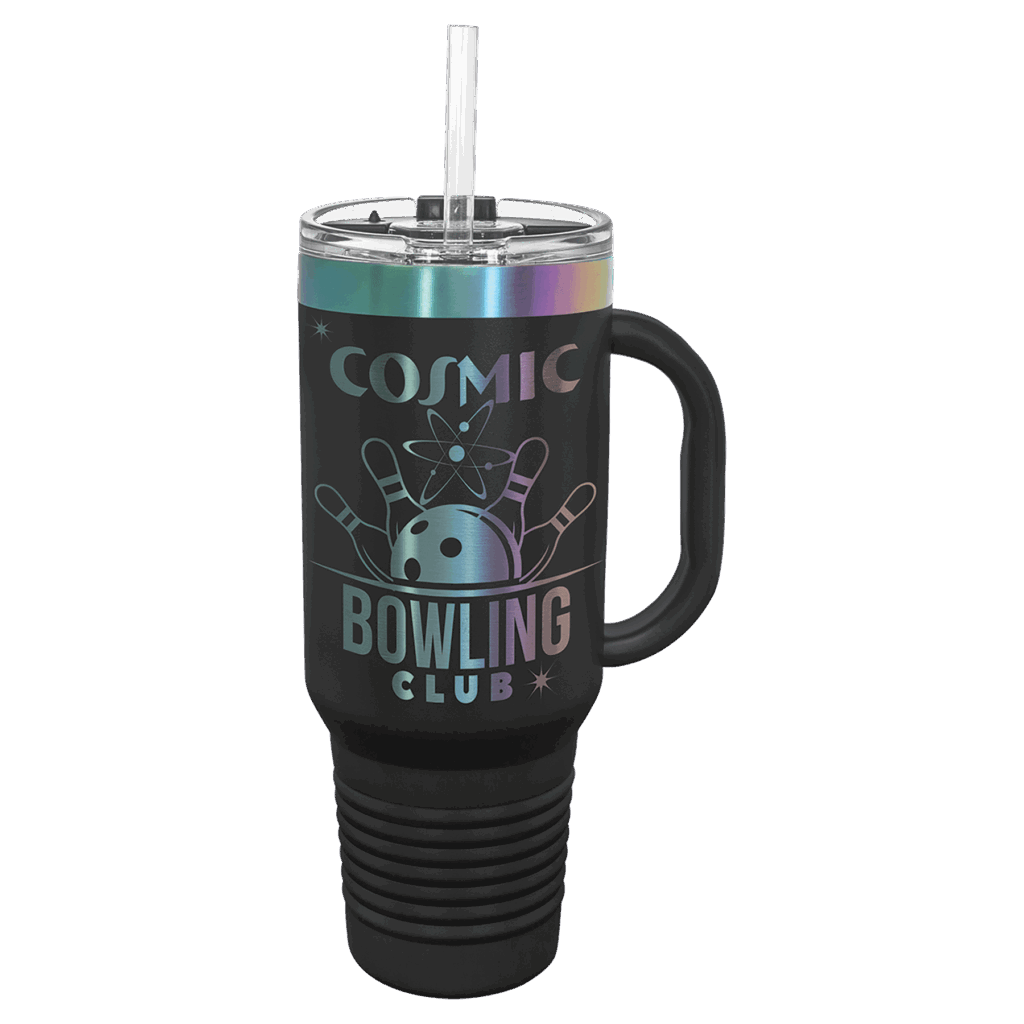 Polar Camel 40 oz. Black/Prism Travel Mug with Handle & Straw