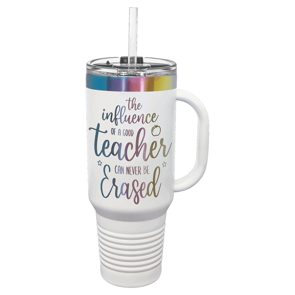 Polar Camel 40 oz. White/Prism Travel Mug with Handle & Straw