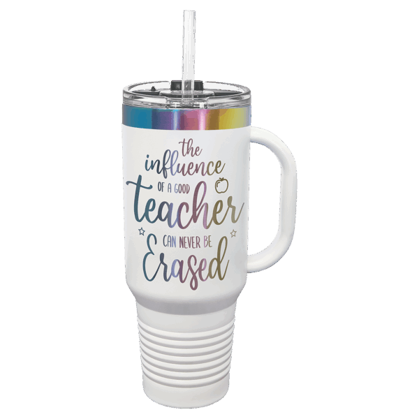 Polar Camel 40 oz. White/Prism Travel Mug with Handle & Straw