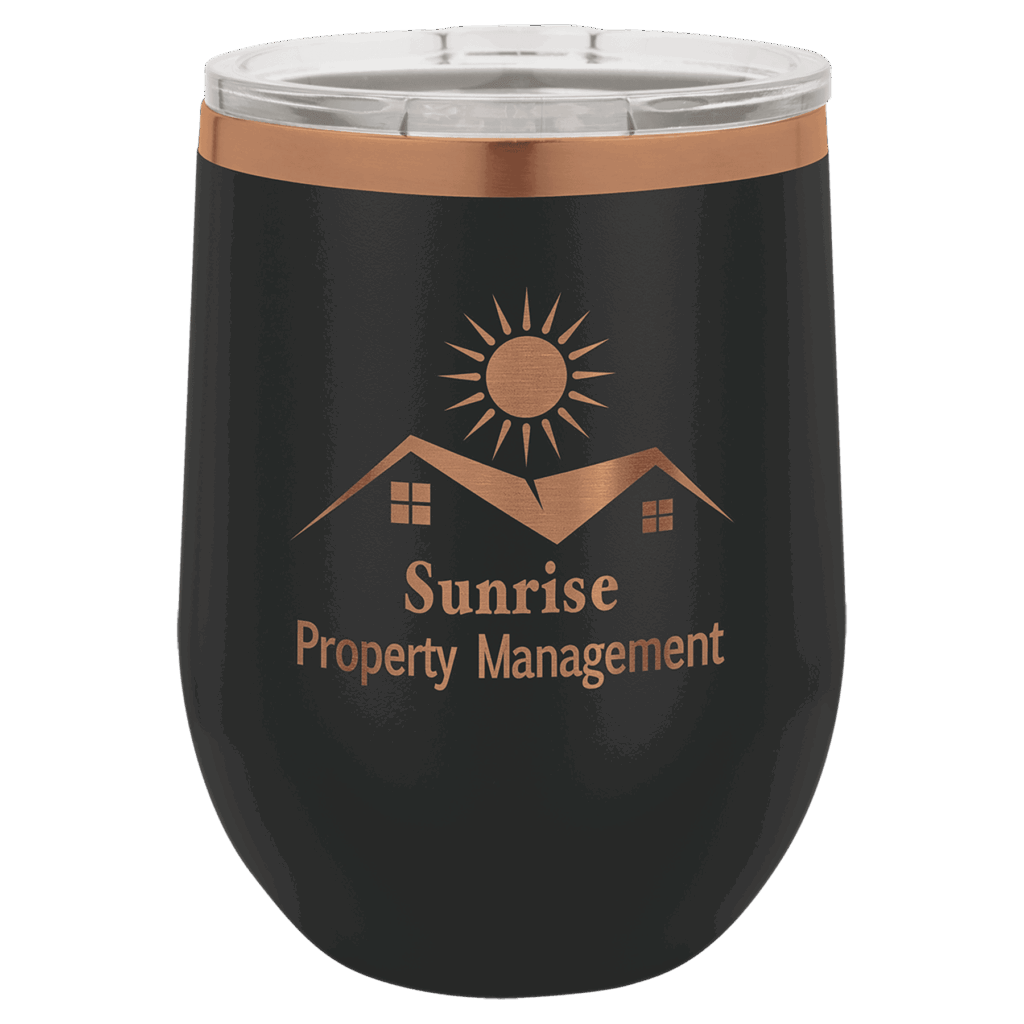 Polar Camel 12 oz. Black/Rose Gold Stemless Wine Tumbler with Standard Lid