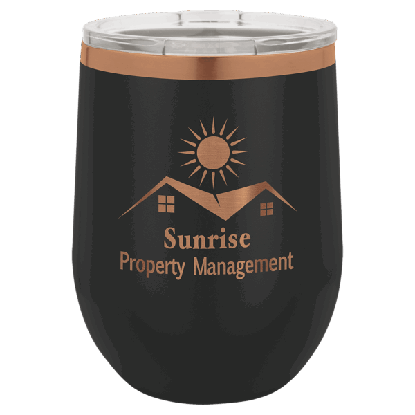 Polar Camel 12 oz. Black/Rose Gold Stemless Wine Tumbler with Standard Lid