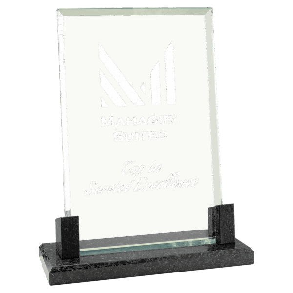 8" Rectangle Glass with Black Marble Base
