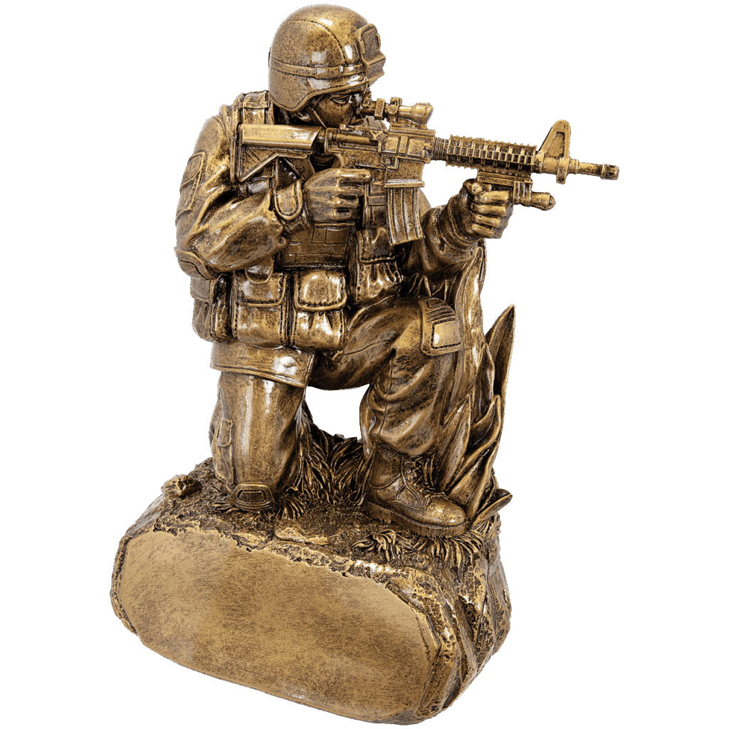 9 1/4" Antique Gold Military Resin Kneeling with Grass