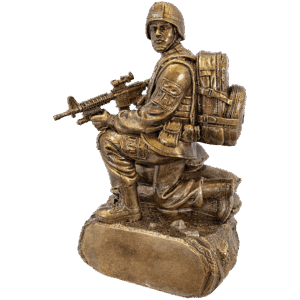10" Antique Gold Military Resin Kneeling with Sandbags