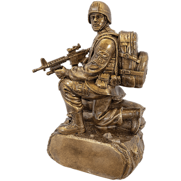10" Antique Gold Military Resin Kneeling with Sandbags