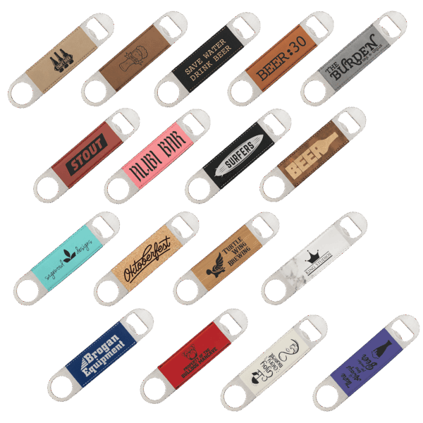 1 1/2" x  7" Laserable Leatherette/Cork Bottle Opener Sample Set