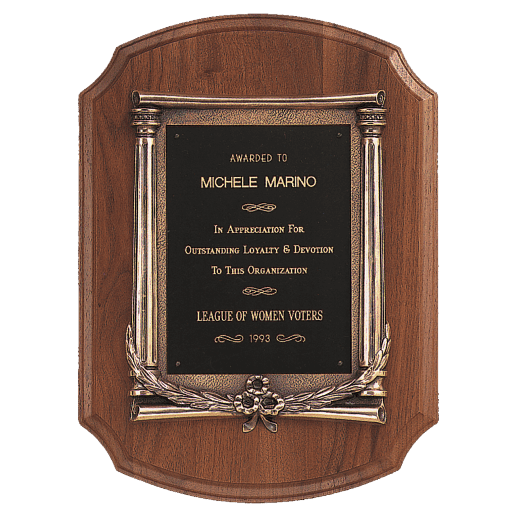 11" x 15" American Walnut Notch Corner Plaque w/Antique Bronze Frame/Black Brass Plate