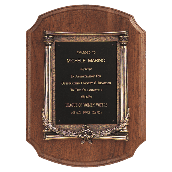 11" x 15" American Walnut Notch Corner Plaque w/Antique Bronze Frame/Black Brass Plate