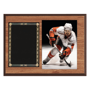 9" x 12" American Oak Finish Photo Plaque with Black Brass Plates-Photo Size 5" x 7"