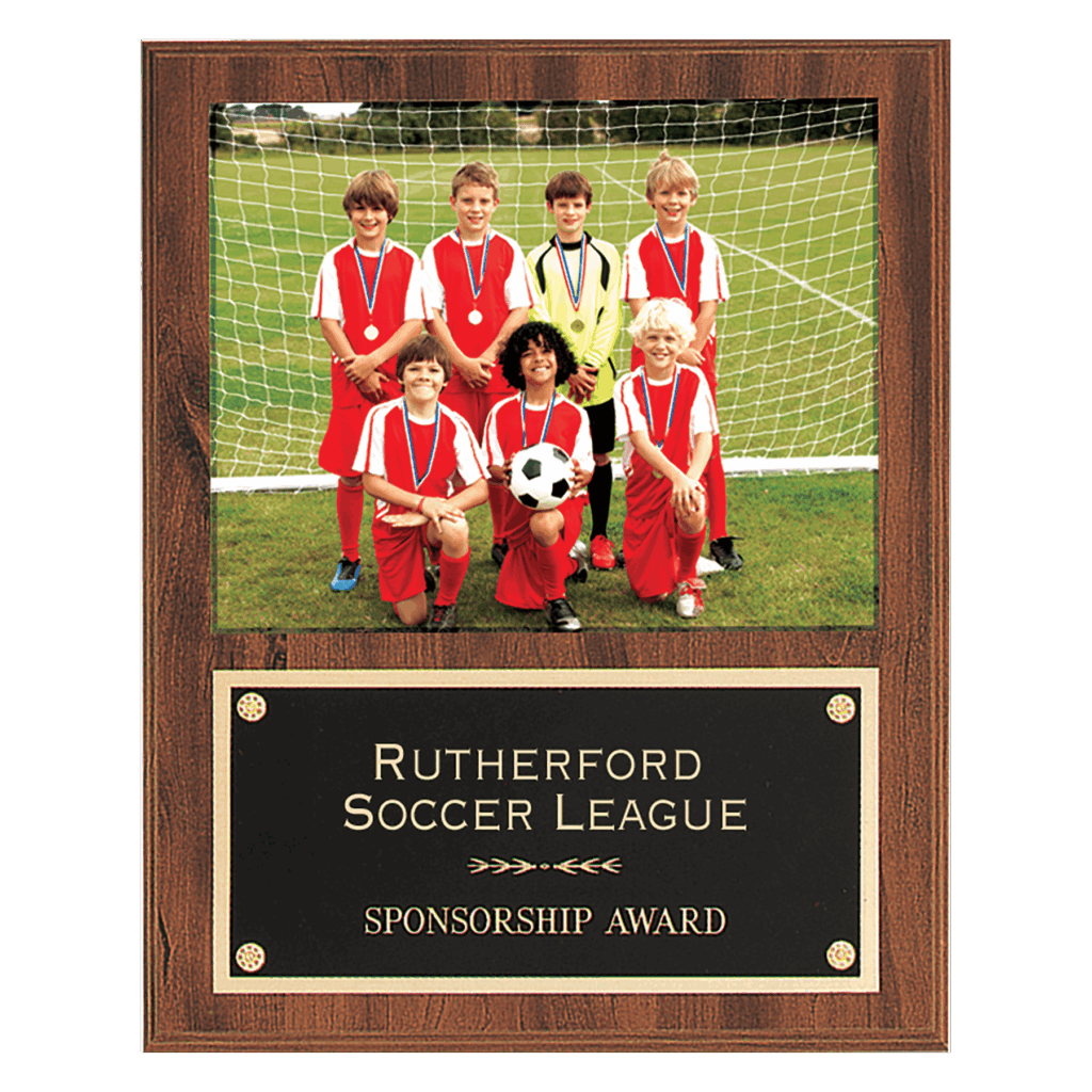 12" x 15" American Walnut Finish Photo Plaque with Black Brass Plate-Holds 8" x 10" Photo