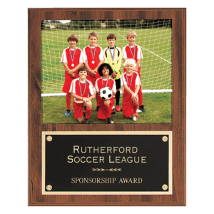 12" x 15" American Walnut Finish Photo Plaque with Black Brass Plate-Holds 8" x 10" Photo